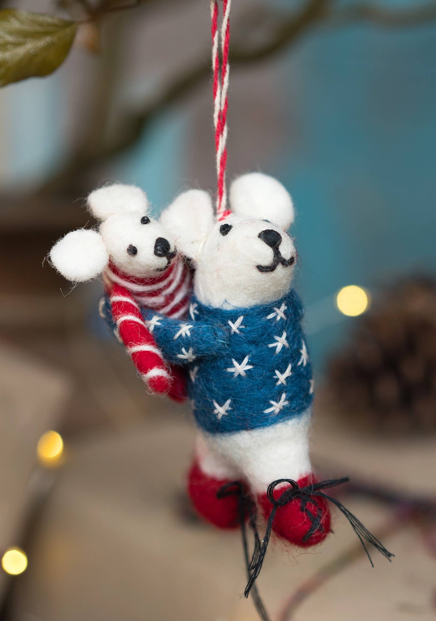 Mother and Baby Felt Polar Bear